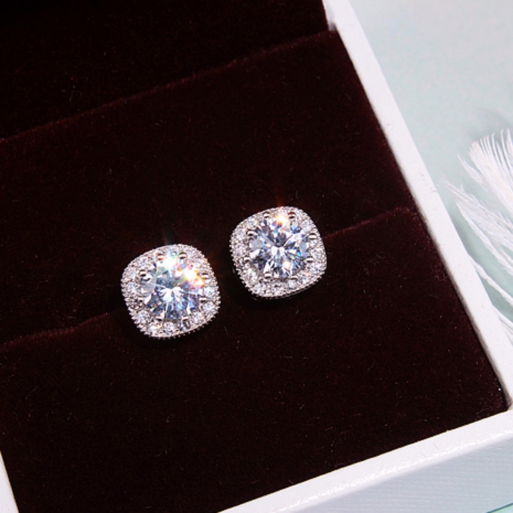 14k gold or sterling silver diamond earrings - Picture 3 of 8